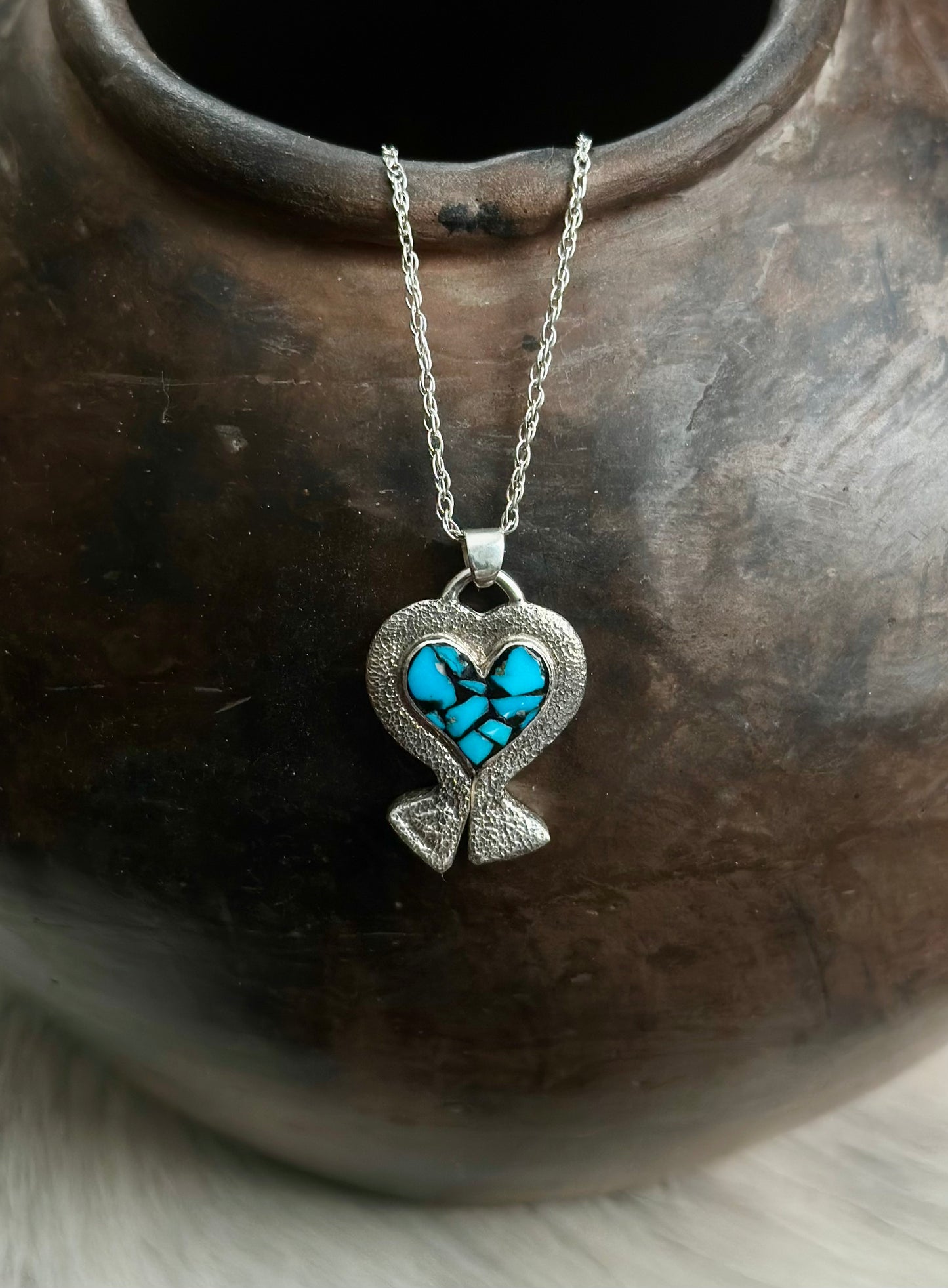 Turquoise Heart- Horseshoe Nail Pendant