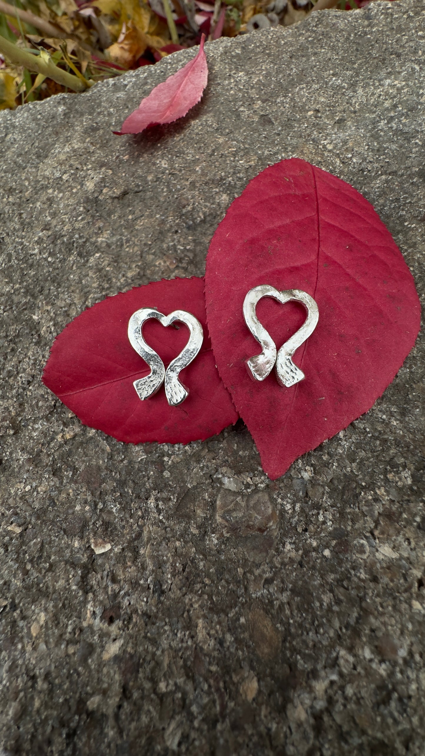 Sterling Silver- Horseshoe nail heart post Earrings