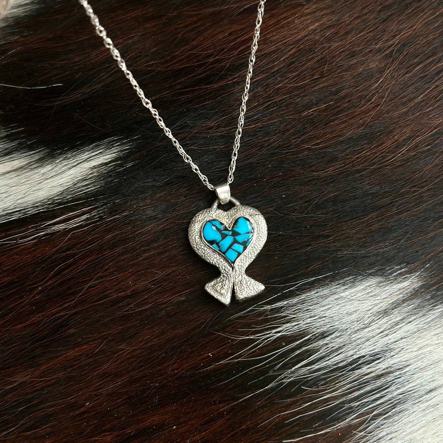 heart shaped Necklace with blue  turquoise  in center