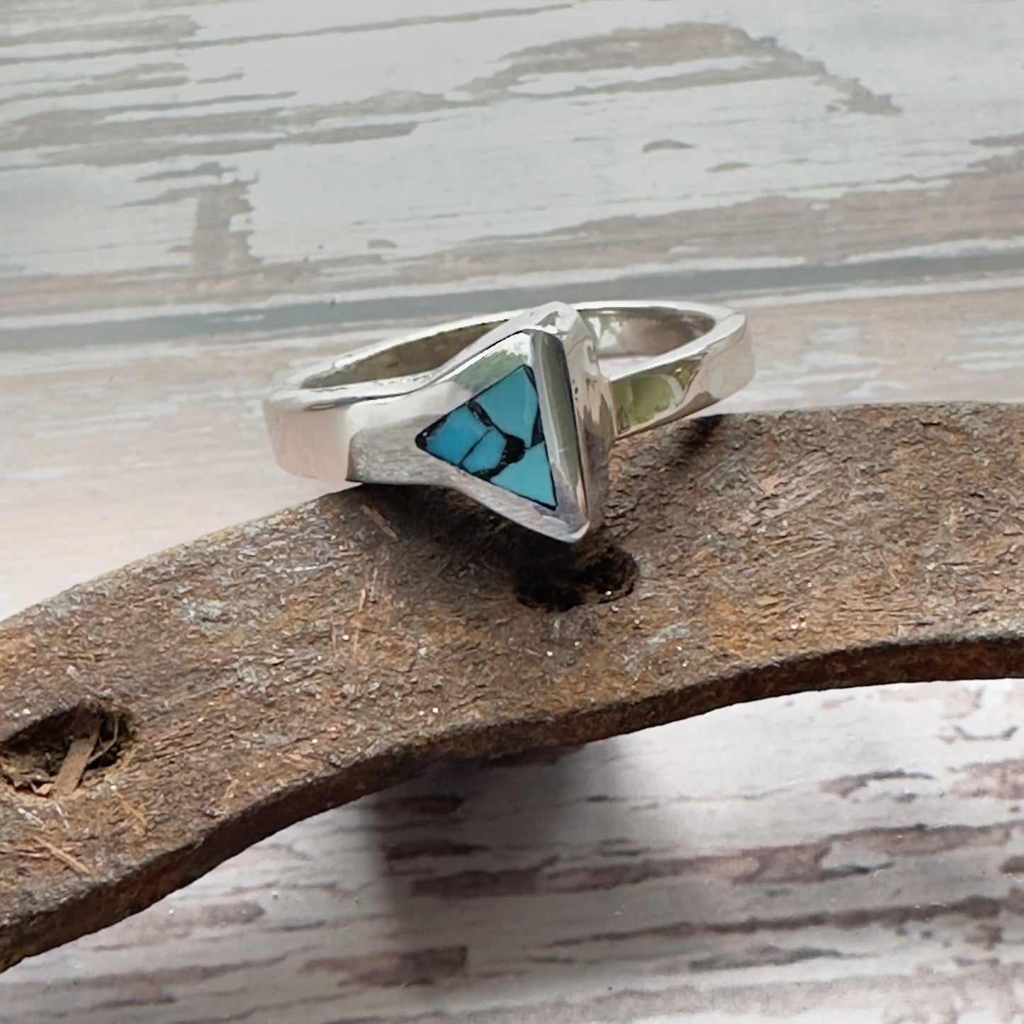 Silver Horseshoe Nail Ring with Turquoise Inlay