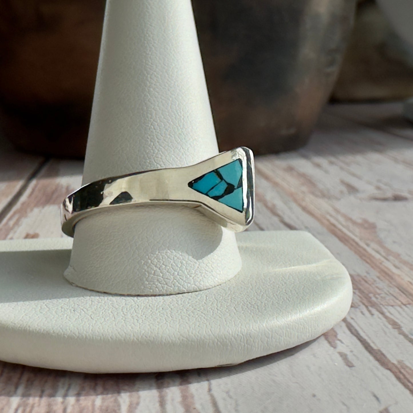 Silver Horseshoe Nail Ring with Turquoise Inlay