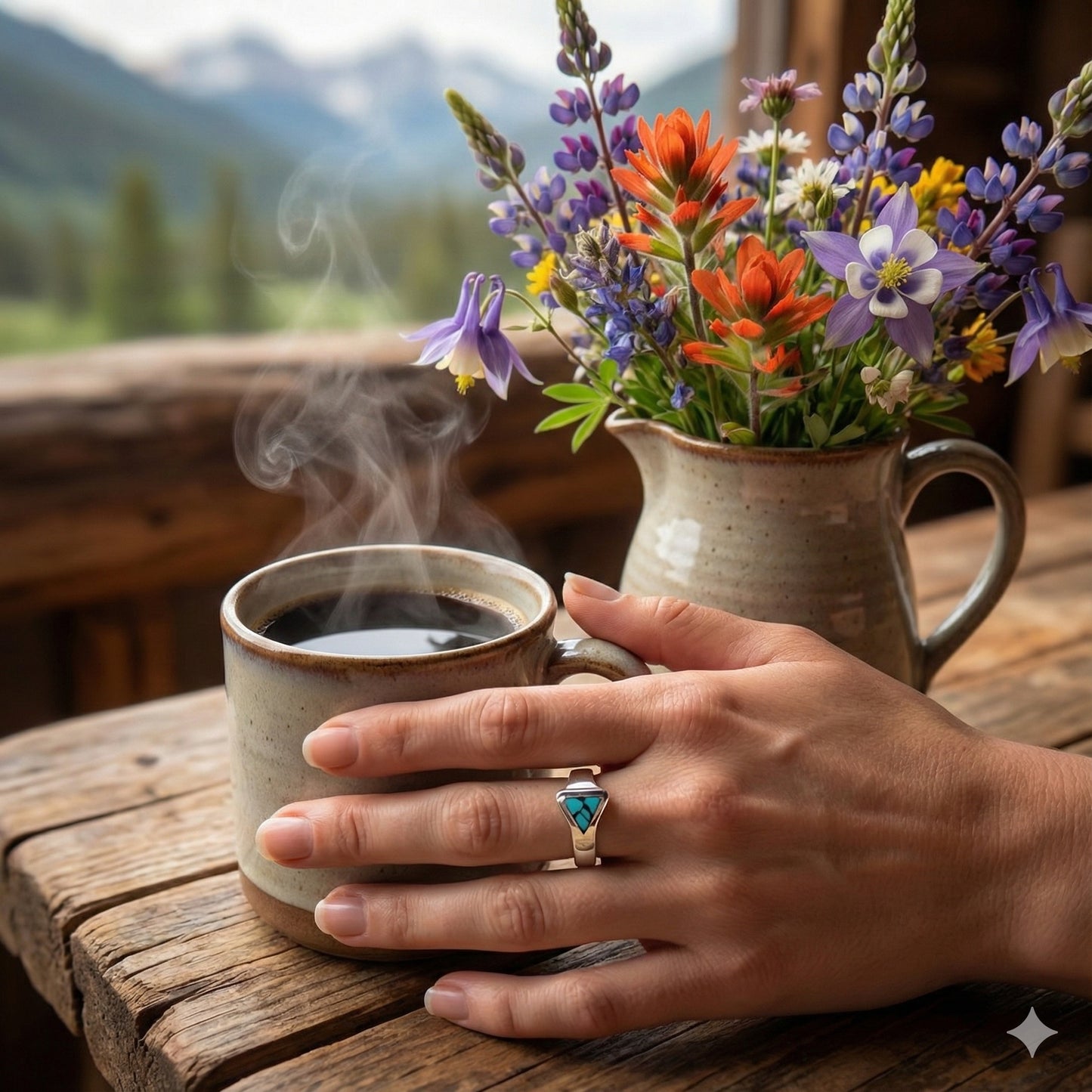 Silver Horseshoe Nail Ring with Turquoise Inlay